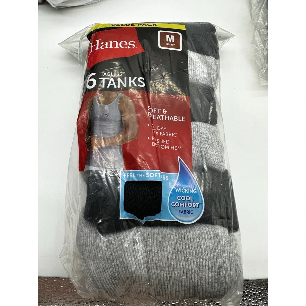 Hanes Men's Ribbed Moisture-Wicking Tank Top Undershirt (6 Pack) Medium